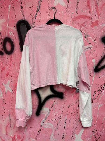 White and Pink Long Sleeve Cropped Top